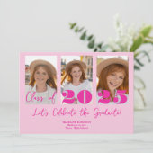 Pink Script Graduation Party 5 Fotoklasse Kaart (Staand voorkant)
