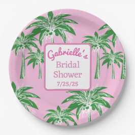 Pink Script Green Palm Tree Vrijgezellenfeest Cust Papieren Bordje
