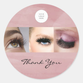 Pink Script Logo Photo Makeup Thank You Ronde Sticker