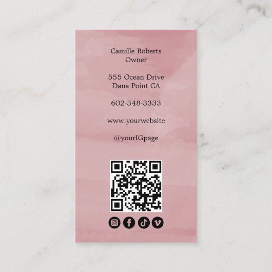 Pink Script Logo QR Code Photo Lash  Visitekaartje (Achterkant)