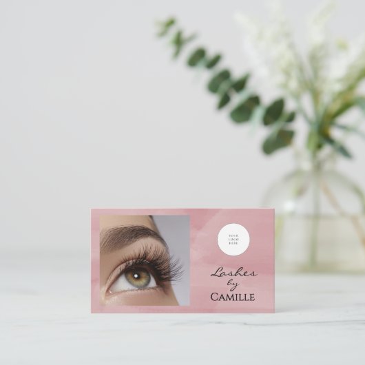 Pink Script Logo QR Code Photo Lash  Visitekaartje (Staand voorkant)