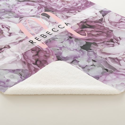 Pink Script Monogram Peony Rozen Floral Sherpa Deken (3/4)
