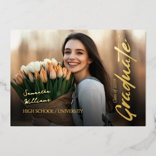 Pink Script Photo Grandmillennial Afstuderen Folie Uitnodiging (Voorkant)