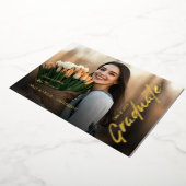 Pink Script Photo Grandmillennial Afstuderen Folie Uitnodiging (Gedraaid)