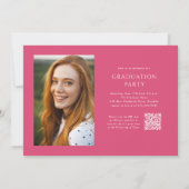 Pink Script QR Code 3 Photo Graduation Party Kaart (Achterkant)