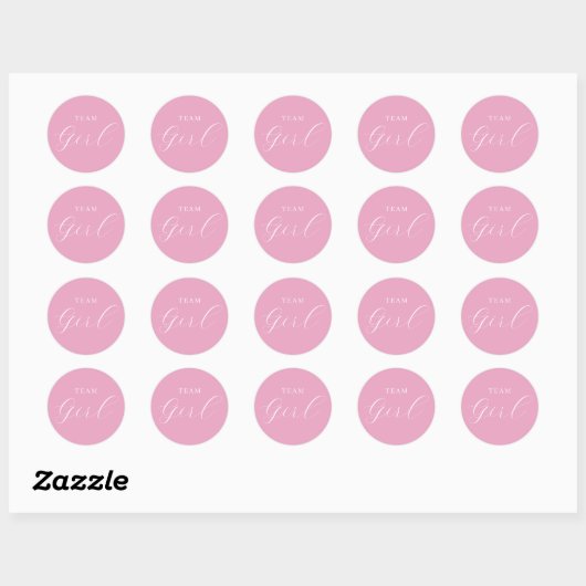 Pink Script Team Girl Gender Reveal Ronde Sticker (Vel)