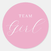 Pink Script Team Girl Gender Reveal Ronde Sticker (Voorkant)