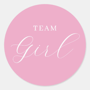 Pink Script Team Girl Gender Reveal Ronde Sticker