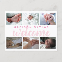Pink Script Typography Welkom 6 Fotocollage Aankondigingskaart