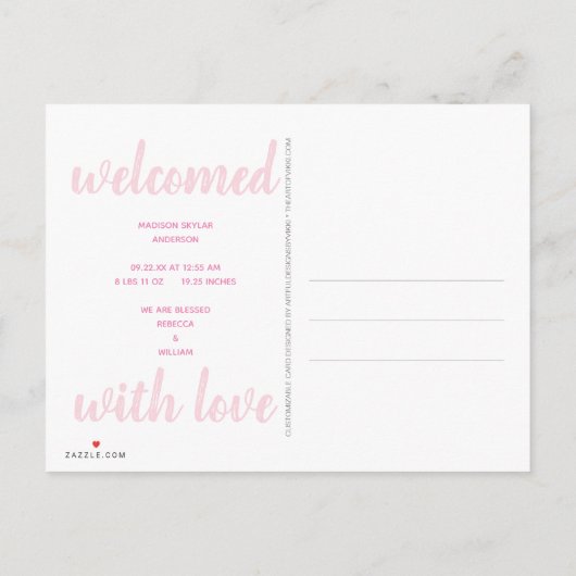 Pink Script Typography Welkom 6 Fotocollage Aankondigingskaart (Achterkant)