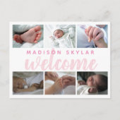 Pink Script Typography Welkom 6 Fotocollage Aankondigingskaart (Voorkant)