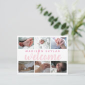 Pink Script Typography Welkom 6 Fotocollage Aankondigingskaart (Staand voorkant)