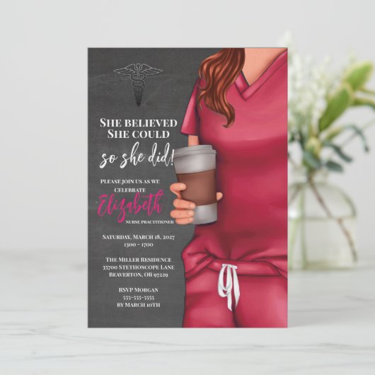 Pink Scrubs Verpleegkunde School Afstuderen Invita Kaart (Staand voorkant)