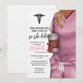 Pink Scrubs Verpleegkunde School Afstuderen Invita Kaart (Voorkant / Achterkant)
