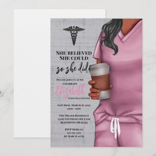 Pink Scrubs Verpleegkunde School Afstuderen Invita Kaart (Voorkant / Achterkant)