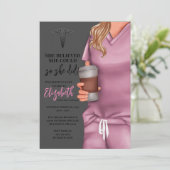 Pink Scrubs Verpleegkunde School Afstuderen Invita Kaart (Staand voorkant)
