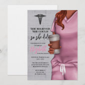 Pink Scrubs Verpleegkunde School Afstuderen Invita Kaart (Voorkant / Achterkant)