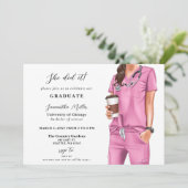 Pink scrubs verpleegster foto ze deed het Afstuder Kaart (Staand voorkant)