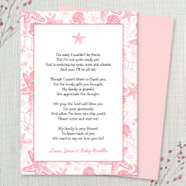 Pink Sea Shells baby shower dank u notitiegedicht Kaart
