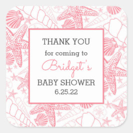 Pink Sea Shells baby shower gunst dank u Vierkante Sticker