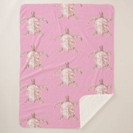 Pink Sea Turtles Sherpa Deken