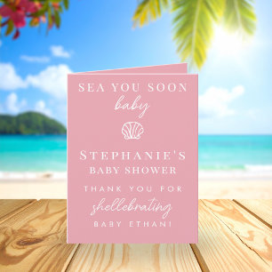Pink Sea You Soon Schattig Meisje Baby Shower Beda Bedankkaart