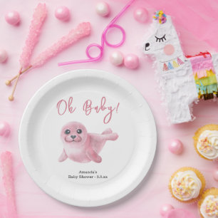 Pink Seal Baby shower Papieren Bordje