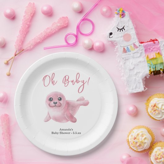 Pink Seal Baby shower Papieren Bordje (Feest)