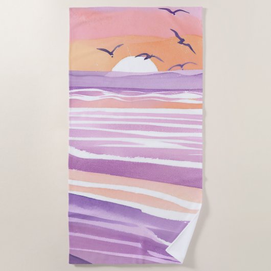 Pink Seas | Watercolor Sunset Ocean Waves Strandlaken (Voorkant)
