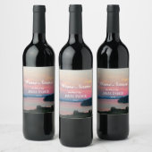 Pink Seascape Sunset Foto gepersonaliseerd Wijn Etiket (Flessen)