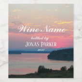 Pink Seascape Sunset Foto gepersonaliseerd Wijn Etiket (Enkel label)
