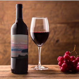 Pink Seascape Sunset Foto gepersonaliseerd Wijn Etiket