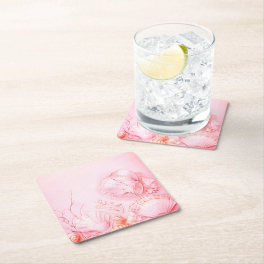 Pink Seashell Dark Kartonnen Onderzetters (Insitu)