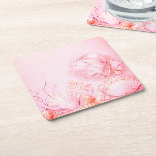 Pink Seashell Dark Kartonnen Onderzetters (Schuin)