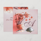 PINK SEASHELLS, FLOWERS MONOGRAM Beach Weddenschap Kaart (Voorkant / Achterkant)