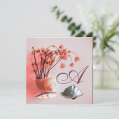 PINK SEASHELLS, FLOWERS MONOGRAM Beach Weddenschap Kaart (Staand voorkant)