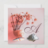 PINK SEASHELLS, FLOWERS MONOGRAM Beach Weddenschap Kaart (Voorkant)