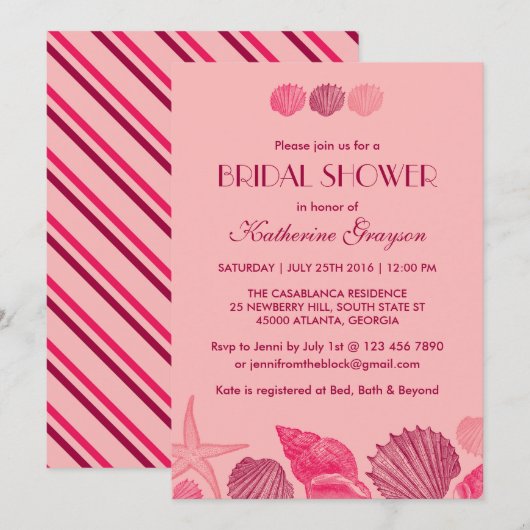 Pink Seashells Invitation for Summer Wedding Kaart (Voorkant / Achterkant)