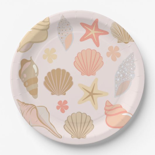 Pink Seashells Pattern Papieren Bordje (Voorkant)