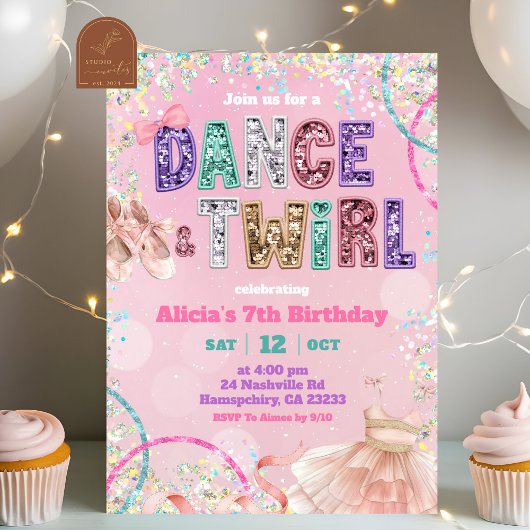 Pink Sequin ballet dance and twirl birthday Kaart