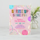 Pink Sequin Glitter Bowling Party Invitation Kaart (Staand voorkant)