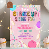 Pink Sequin Glitter Bowling Party Invitation Kaart