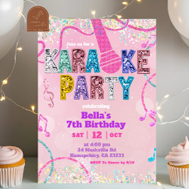 Pink Sequin Glitter Karaoke Party Birthday Invitat Kaart