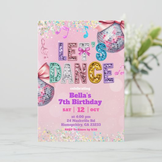 Pink Sequin Glitter Let's Dance Birthday Kaart (Staand voorkant)