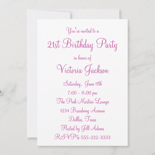 Pink Sequins 21ste verjaardag uitnodigingen (Achterkant)