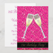 Pink Sequins 21ste verjaardag uitnodigingen (Voorkant / Achterkant)