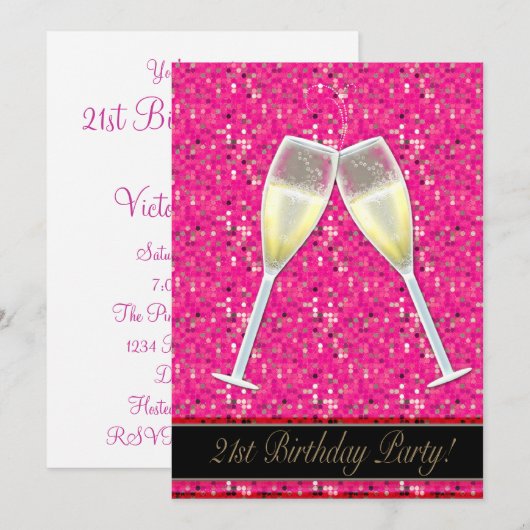 Pink Sequins 21ste verjaardag uitnodigingen (Voorkant / Achterkant)