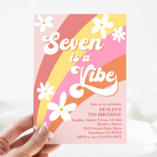 Pink Seven is een Vibe Retro Daisy Rainbow Birthda Kaart