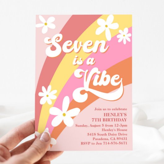 Pink Seven is een Vibe Retro Daisy Rainbow Birthda Kaart