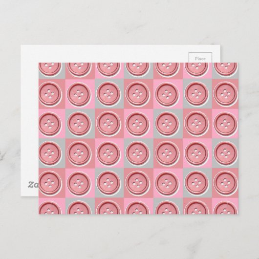 Pink Sewing Button Checked Briefkaart (Voorkant / Achterkant)